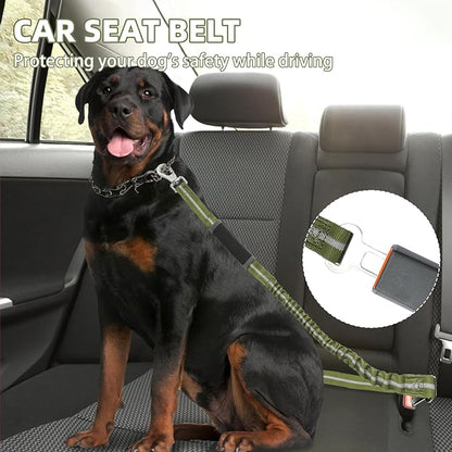 PUPTECK Heavy Duty Bungee Leash for Medium Large Dogs, No Pull Tactical Dog Leash with Double Handles for Training, Reflective with Car Seatbelt and Quick Release Buckle, Green