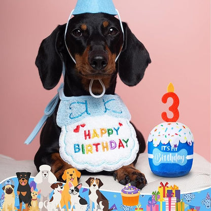 Dog Birthday Cake Toy Accessories for Girl Boy Gifts, Squeaky Plush Toy for Dog Birthday Party Decor Favor for Large, Medium and Small Dogs(3rd,Blue)