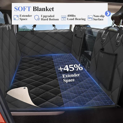ROUWINNE Back Seat Extender for Dogs Truck-with Soft Blanket, Dog Pet Seat Cover Back Seat Hard Bottom Holds 400lbs, Backseat Dog Hammock for Crew Cab Trucks F150, RAM1500, Sierra, Tundra, Silverado