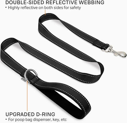 Joytale Double-Sided Reflective Dog Leash, 6 FT/5 FT/4 FT, Padded Handle Nylon Heavy Duty Leashes for Medium & Large Dogs Walking, Black, 5FT