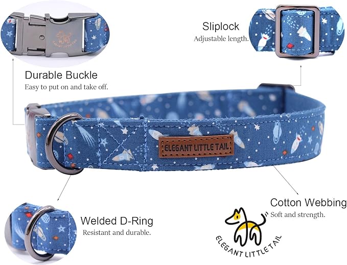 Elegant little tail Dog Collar, Blue Universe Pattern Pet Collar Durable Cute Dog Collars Male Pet Gift Adjustable Dog Collar for Medium Dogs