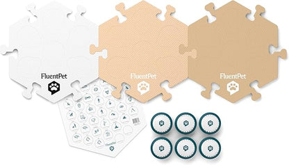 FluentPet Speak Up Get Started Kit with Clearer Upward-Facing Sound - 6 Recordable Buttons for Dogs & 3 Beige HexTiles | Dog & Cat Communication Buttons Set | with Batteries