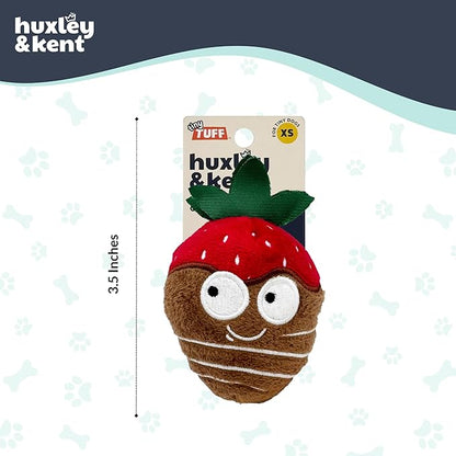 Huxley & Kent Tiny Tuff Plush Dog Toy w/Squeaker - Stuffed Toy for Small Dogs - Cute, Funny & Tough Toy for Fetch & Play - Tiny Tuff Chocolate Covered Strawberry