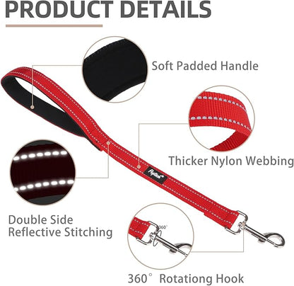 PUPTECK Reflective Short Dog Leashes - 3 Packs 2.5ft/ 1.5ft/ 1ft Nylon Leash with Strong Clip, Soft Padded Handle, Durable Training Leash for Large Small Medium Dogs Walking Outside, Red