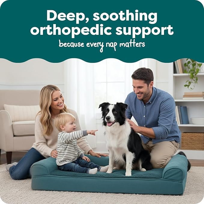 FurHaven Orthopedic Dog Bed for Large Dogs, Sofa Contour Mattress with Egg Crate with a Solid Orthopedic Foam Base for Joint Support, Removable Washable Cover, Large, Plush & Suede, Deep Pool