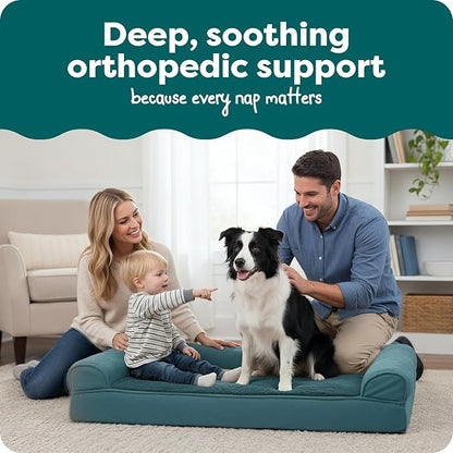 FurHaven Orthopedic Dog Bed for Large Dogs, Sofa Contour Mattress with Egg Crate with a Solid Orthopedic Foam Base for Joint Support, Removable Washable Cover, Large, Plush & Suede, Deep Pool