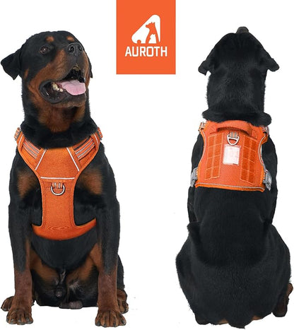 AUROTH Tactical Dog Harness for Large Dogs No Pull Adjustable Pet Harness Reflective K9 Working Training Easy Control Pet Vest Military Service Dog Harnesses Orange XL
