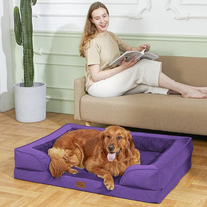 Comfort Expression Orthopedic Dog Bed for Extra Large Dogs 42x30 Inch, Waterproof Egg Crate Foam XL Pet Bed with Removable Bolsters, Dog Couch with Washable Cover & Non-Slip Bottom, Deep Purple