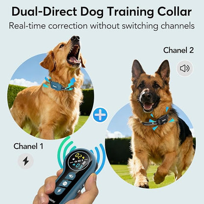 Delupet Dog Shock Collar 2 Dogs- 4500FT Dual-Direct Dog Training Collars with Remote for Small Medium Large Dog, IPX8 Waterproof Rechargeable E-Collar with Beep(1-8), Vibration(1-3), Shock(0-99), Blue