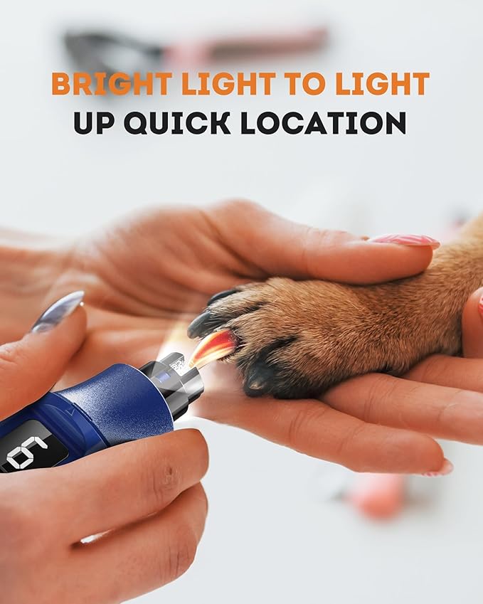 7-Speed Dog Nail Grinder with LED Light – Ultra Quiet Electric Pet Nail Trimmer for Large Dogs & Cats – Professional Grooming Tool with Dust Collector, One-Hand Speed Control & Instant Stop Safety