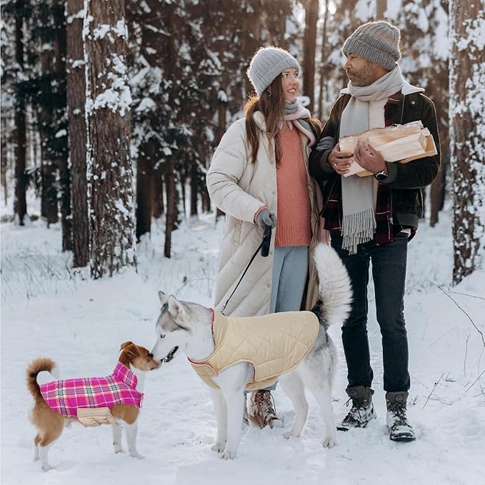 Kuoser Waterproof Dog Coat, Reversible Dog Jacket for Small Dogs, Adjustable Durable Doggie Winter Coat Warm Cozy Puppy Cold Weather Apparel from Small to Large Breed, Rose S