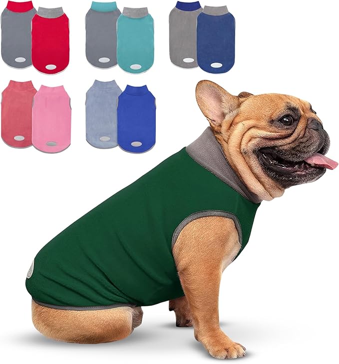 cyeollo 2 Pack Fleece Dog Sweater Stretchy Sweatshirt for Dogs Vest Lightweight Jacket with Reflective Stripe Pullover Dog Clothes XL Green & Grey