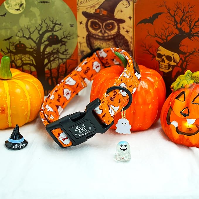 Elegant little tail Halloween Dog Collar, Pet Dog Collar Cotton Soft Ghosts Collars Holiday with Quick Release Buckle Pet Puppy Collar for Small Dogs