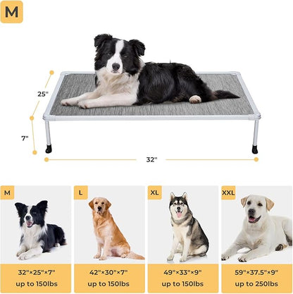 Veehoo Chewproof Elevated Dog Bed- Cooling Raised Pet Cot, Breathable Mesh, Washable & Non-Slip for Medium Dogs, Indoor/Outdoor, Black Silver Mat and Silver Metal Frame, 32x25inches (Model CWC2203B03)