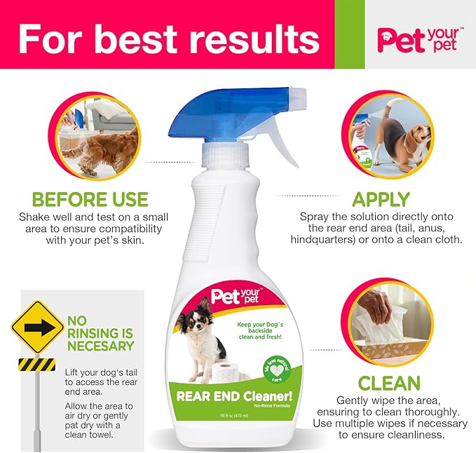 Dog Rear End Cleaner - Safe Dog Butt Spray to Keep Your Dog’s Backside Clean & Fresh - No Rinse Dog Spray Made with Natural Ingredients - Anal Cleaner Pet Supplies