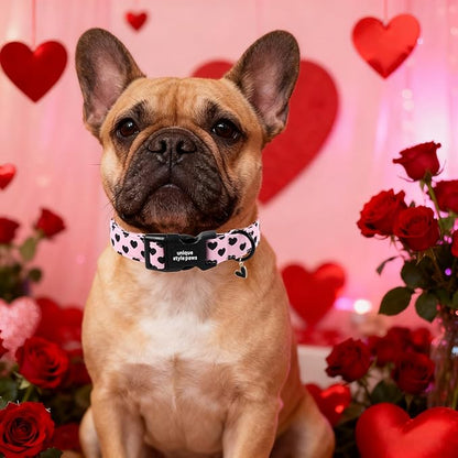 Unique Style Paws Valentine Dog Collar Plastic Buckle with Pendant Black Pink Love Heart Cotton Puppy Collars for Small Medium Large Dogs