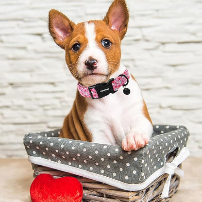 DOGWONG Pink Heart Dog Collar Adjustable Soft Natural Fabric Girl Pet Dog Collar Cute Heart Valentine Puppy Necklace for Small Medium Large Dog