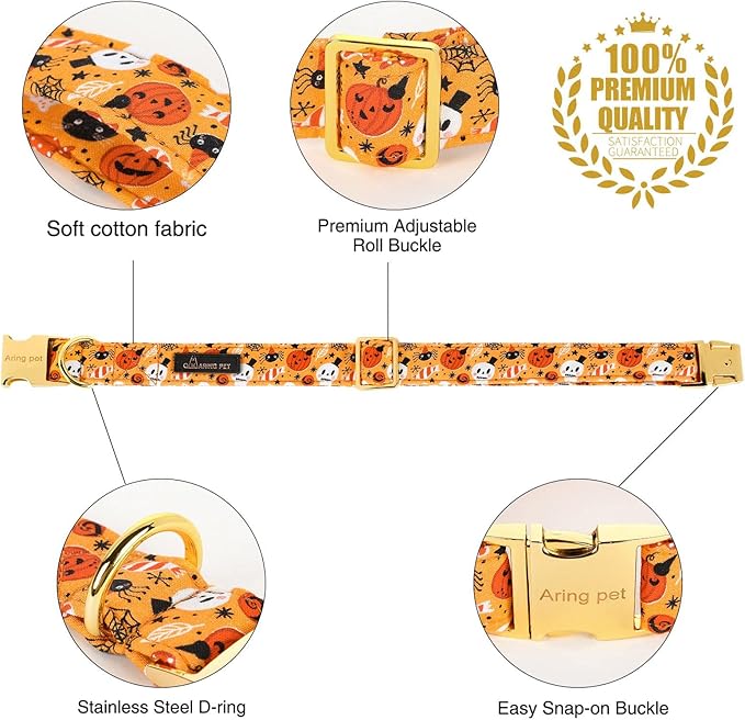 ARING PET Dog Collar with Bow-Halloween Dog Collar Bowtie, Adorable Boy and Girl Ghost Pumpkin Dogs Bowtie Collar Gifts with Metal Buckle