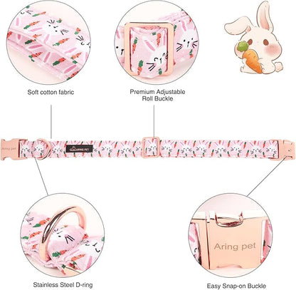ARING PET Easter Dog Collar-Cute Rabbit Dog Collar with Sailor Bowtie, Cotton Adjustable Carrots Dog Collars with Metal Buckle