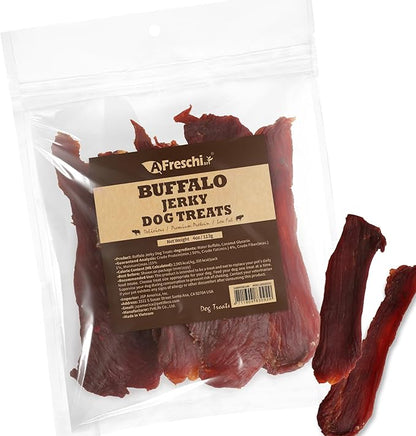 A Freschi srl Buffalo Dog Treats, All-Natural, Hypoallergenic, High Protein, Low Fat, Human Grade Puppy Chews – Healthy Grain-Free Training Treats, 4oz Jerky