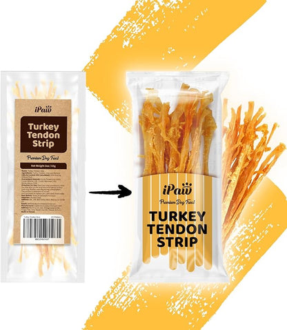 iPaw Turkey Tendons for Dogs, 100% Turkey and US Sourced Raw Material, Hypoallergenic, All Natural Human Grade Puppy Chew, Rawhide Alternative Dog Treats, 1 Pack Strip (Large)