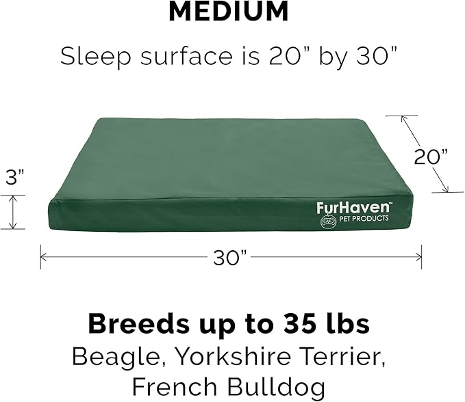 Furhaven Indoor/Outdoor Logo Oxford Polycanvas Mattress - Water-Resistant Orthopedic Dog Bed w/ Removable Cover, 125 lb max - Forest, Medium