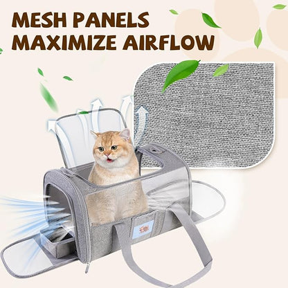 FOORLON Cat Carrier Soft for Pets Up to 25 Lbs, Cat Travel Bag with Padded Shoulder Strap and Detachable Cat Food Bowl, Pet Dog Carriers for Small Dogs Travel Puppy Carry Airline Approved, Grey