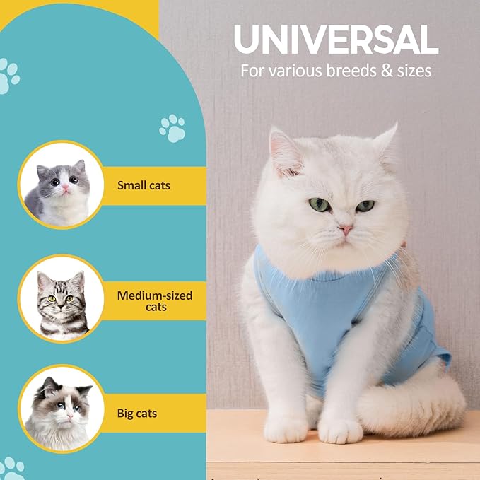 Avont Cat Recovery Suit - Kitten Onesie for Cats After Surgery, Cone of Shame Alternative Surgical Spay Suit for Female Cat, Post-Surgery or Skin Diseases Protection -Blue(S)