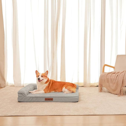 Rainmr Orthopedic Dog Bed Medium Size Dog, Memory Foam Dogs Bed for Medium Dogs, Washable Removable Cover, Nonskid Bottom, Waterproof, for Indoor, Outdoor, Crate ＆ Car Use, 35x23x6 Inches, Light Grey