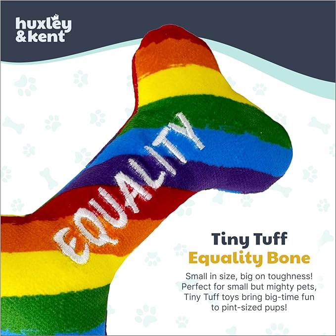 Huxley & Kent Funny Dog Toy w/Squeaker – Power Plush Squeaky Dog Toys for Small Dogs – Durable Small Stuffed Animal for Indoor Play & Fetch - Tiny Tuff Equality Bone