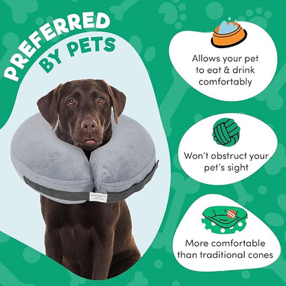 BENCMATE Inflatable Dog Cone Collar Alternative, Soft Dog Cone for Small Medium Large Dogs and Cats, Neck Recovery ECollar Donut Collar After Surgery (Medium+, Grey)