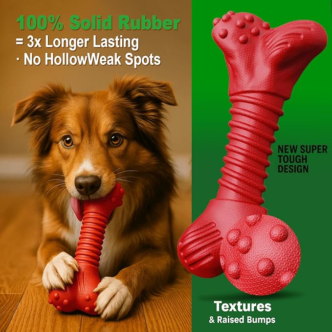 Doudele Dog Toys for Aggressive Chewers, Dog Toys for Medium Large Dogs, Natural Rubber Dog Chew Toys with Beef Flavor, Indestructible Chew Toys for Aggressive Chewers (red)
