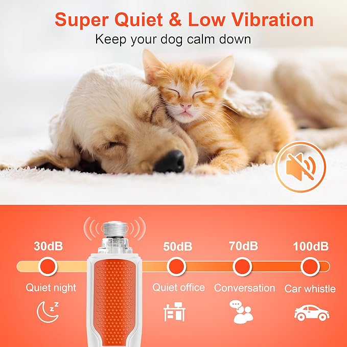7-Speed Dog & Cat Nail Grinder with Light - Ring LED Safe to Avoid Overcut, Quiet Low Vibration & Powerful Fast, Cordless Rechargeable Toenail Trimmer for Small & Large Puppy & Breeds Paws(White)