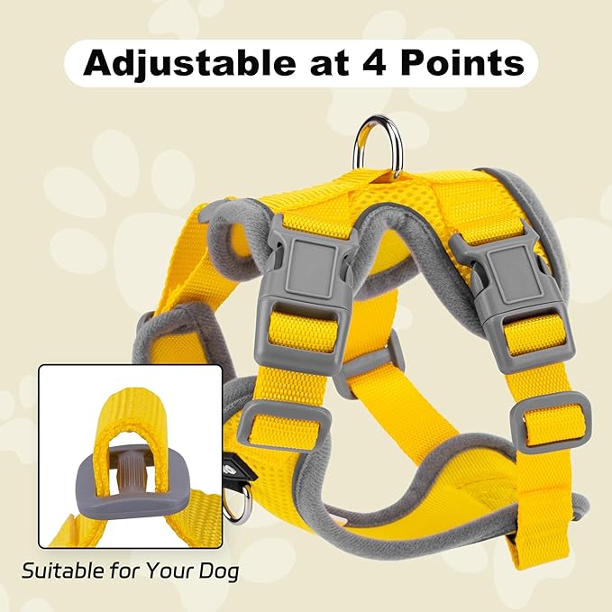 Small Dog Harness and Leash Set, No Pull Adjustable Pet Harness for Small Dogs, Breathable Mesh Rflective Dog Vest Harness (Yellow, M)