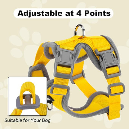 Small Dog Harness and Leash Set, No Pull Adjustable Pet Harness for Small Dogs, Breathable Mesh Rflective Dog Vest Harness (Yellow, M)