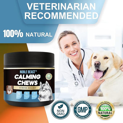 Noble Beast Dog Hemp Calming Chews - Melatonin for Dogs - Dog Calming Treats - Motion Sickness for Dogs - All Natural - Soft Chews with Hemp and Melatonin - Chicken Flavor -120 Count