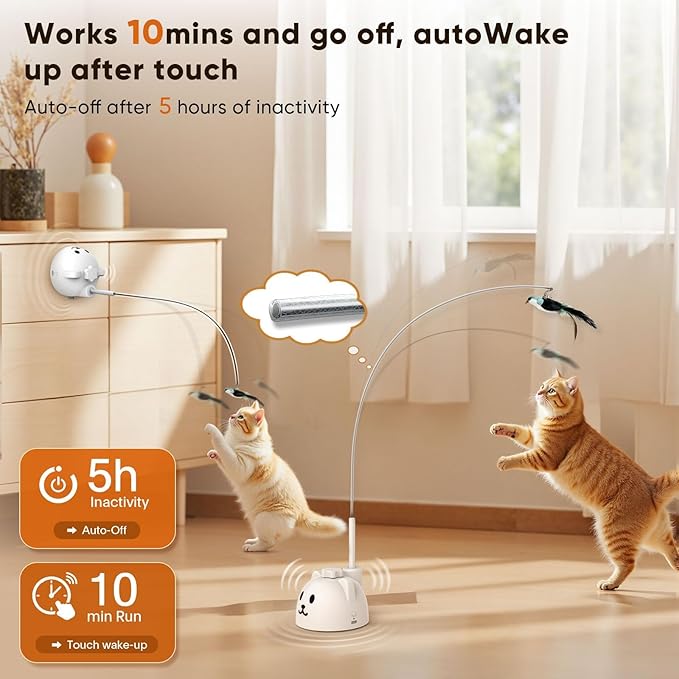 CATPICK Interactive Cat Toys for Indoor Cats - Automatic Flying Bird Feather Toy, USB Rechargeable Electric Cat Teaser with Strong Suction Base, Smart Motion Self-Play Toy for Bored Cats(Brown)