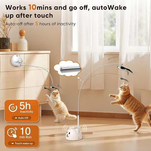 CATPICK Interactive Cat Toys for Indoor Cats - Automatic Flying Bird Feather Toy, USB Rechargeable Electric Cat Teaser with Strong Suction Base, Smart Motion Self-Play Toy for Bored Cats(Brown)