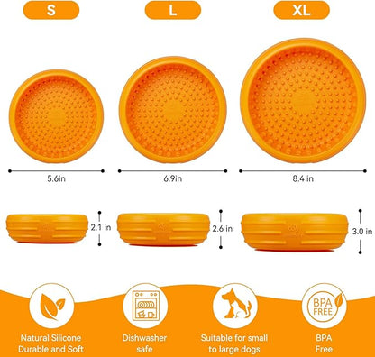 Dog Lick Bowl, Animire Freeze Lick Mat for Dogs, Non-Slip Slow Feeder Licking Bowl Enrichment Treat for Distraction Anxiety Relief, Food Grade Silicone, Dishwasher Safe(Orange,L)