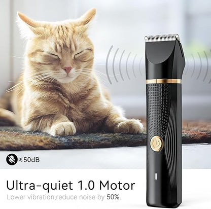 Bautrium Cat Grooming Clippers Kit with Paw Trimmer, 3 in 1 Electric Pet Hair Trimmer Supplies for Thick Matted Hair, Heavy Coat Butt Shaver Cat Razor Fur Trimmer for Dogs at Home (Black)