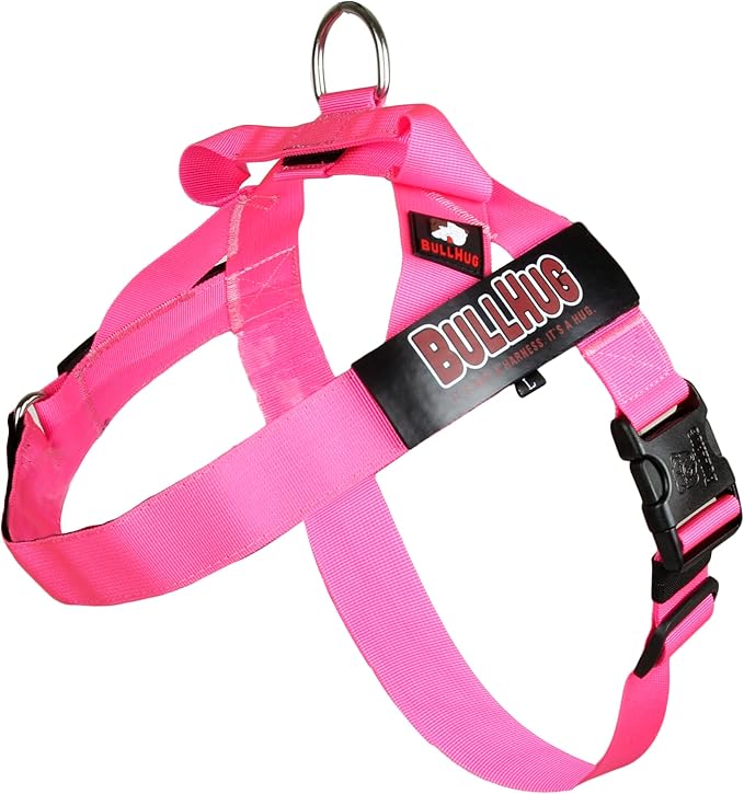 BULLHUG Adjustable Dog Harness– No Pull, No Choke – for English Bulldogs, French Bulldogs, Pugs & Broad-Chested Breeds – Easy, Safe Walks (NEON Pink, XL)