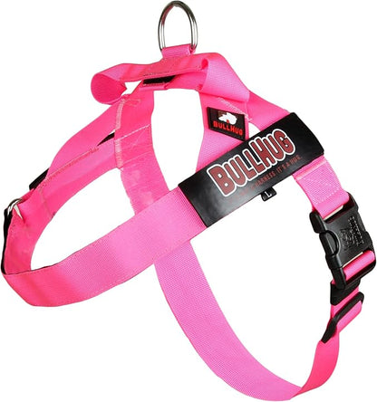 BULLHUG Adjustable Dog Harness– No Pull, No Choke – for English Bulldogs, French Bulldogs, Pugs & Broad-Chested Breeds – Easy, Safe Walks (NEON Pink, XL)