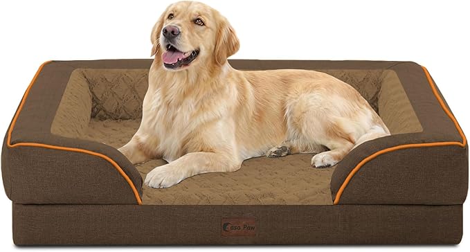 Casa Paw Orthopedic Dog Beds for Large Sized Dogs, Waterproof Memory Foam Large Pet Bed with Sides 36x27Inch, Non-Slip and Egg-Crate Foam Big Dog Couch Bed with Removable Washable Cover, Brown