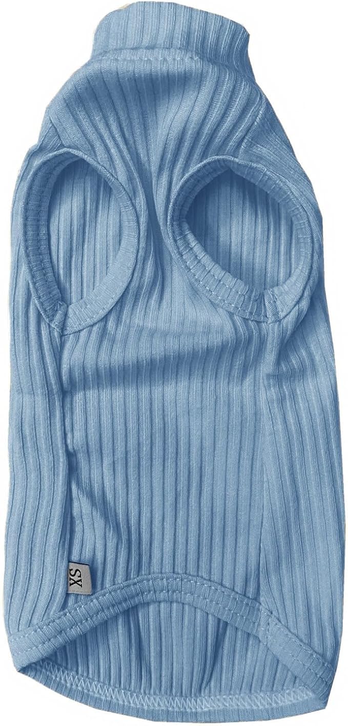 Sphynx Hairless Cats Shirt Cotton Cat Turtleneck Sweater Pullover Kitten T-Shirts with Sleeves Cat Pajamas Jumpsuit for Sphynx Cornish Rex, Devon Rex, Peterbald (Sky Blue, X-Small (Pack of 1))