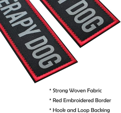 FITZNORA 2 Pcs Reflective Therapy Dog Patch Set with Hook and Loop Fastener, Embroidered Border with Printed Letters Patch for Dog Vest Harness Collar (6 x 2 inches)