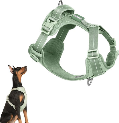 All-Weather No Pull Dog Harness Reflective Vest Harness QR Code Anti-Lost Adjustable Quick-Release Buckle Soft Padded Breathable Harness for Small Medium Large Dog (Light-Olive, XL)