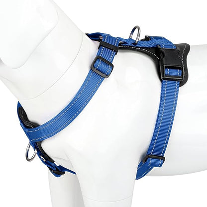 Plutus Pet Adjustable No Pull Dog Harness with Leather Accents, Heavy Duty Reflective Nylon Vest for Training, Hiking, Easy Walk Harness for Small, Medium, Large Dogs (Royal Blue, XL)