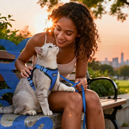 rabbitgoo Cat Harness and Leash for Walking, Escape Proof Soft Adjustable Vest Harnesses for Cats, Easy Control Breathable Reflective Strips Jacket, Navy Blue, M