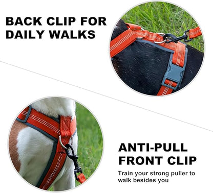 PLUTUS PET No Pull Dog Harness, Adjustable Nylon Harness with Soft Padding, Reflective, Heavy Duty for Large Dogs (Orange, L)