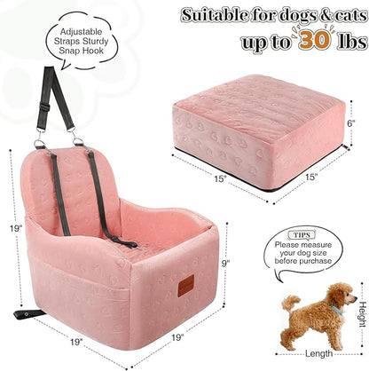 Lealchum Dog Booster Car Seat for Small/Medium Dogs,Soft Puppy Portable Car Seat with Elevated Cushion,Fits in Front/Back Seat,Fully Detachable and Washable,Easy to Install (Pink, Medium)